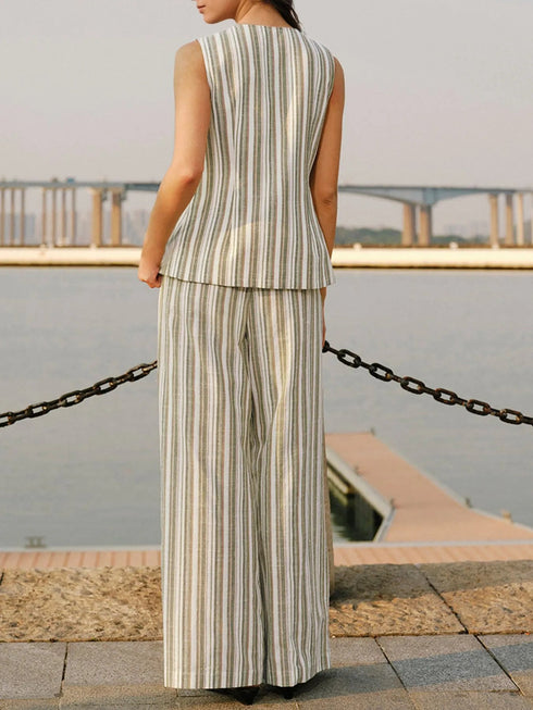 'Brisa' Striped Sleeveless Top and Pants Set - Celes Fashion